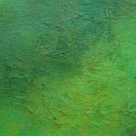 Abstraktes Gemälde „Sandra“ mit grünen Farbflächen und organischen Strukturen, 100 × 130 cm, 2023, Acryl auf Leinwand – Atelier Hellbusch