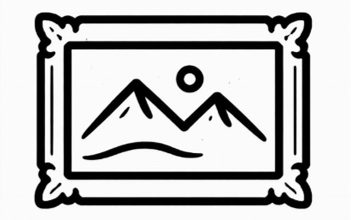 Piktogramm zeigt abstraktes Gemälde in schlichtem Rahmen an einer Wand