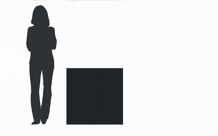 Silhouette einer Person neben einem quadratischen Gemälde mittlerer Größe zur Veranschaulichung des Bildformats