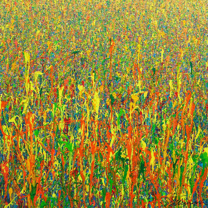 Abstrakte bunte Kunst im Hochformat, Claim 158, Acryl und Lack auf Leinwand, 110x90 cm, Atelier Hellbusch