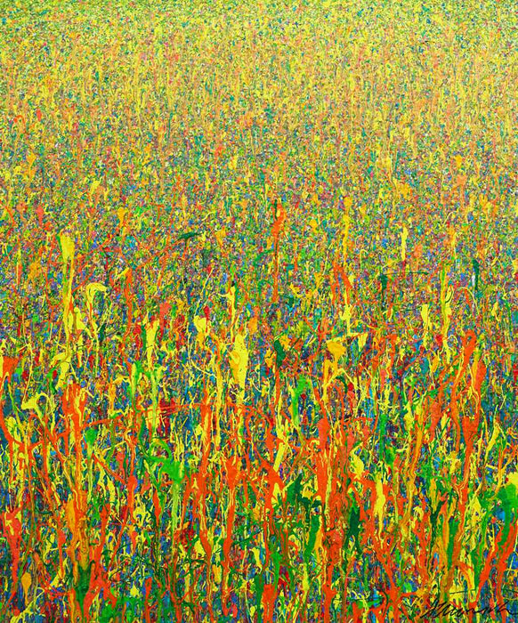 Abstrakte bunte Kunst im Hochformat, Claim 158, Acryl und Lack auf Leinwand, 110x90 cm, Atelier Hellbusch