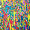Abstrakte Kunst mit Gelb, Blau und bunten Farben – Originalgemälde von Mark Hellbusch, 110 × 100 cm, Acryl auf Leinwand, 2026