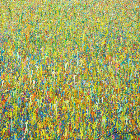 Abstraktes Gemälde Claim 156, vertikale Farbverläufe in leuchtenden Farben, Acryl und Lack auf Leinwand, Atelier Hellbusch