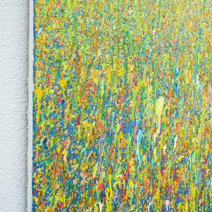 Abstraktes Gemälde Claim 156 (Seitenansicht), vertikale Farbverläufe in leuchtenden Farben, Acryl und Lack auf Leinwand, Atelier Hellbusch