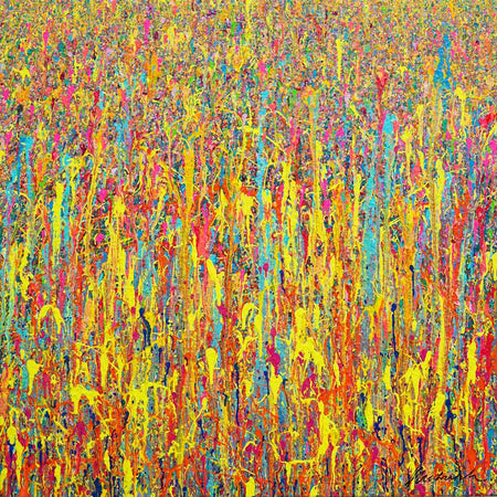 Abstrakte Kunst Claim 160, vertikale Farbverläufe mit intensiver Farbenergie, Acryl und Lack auf Leinwand, Atelier Hellbusch