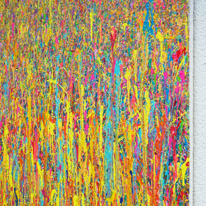 Abstrakte Kunst Claim 160 (Seitenansicht), vertikale Farbverläufe mit intensiver Farbenergie, Acryl und Lack auf Leinwand, Atelier Hellbusch