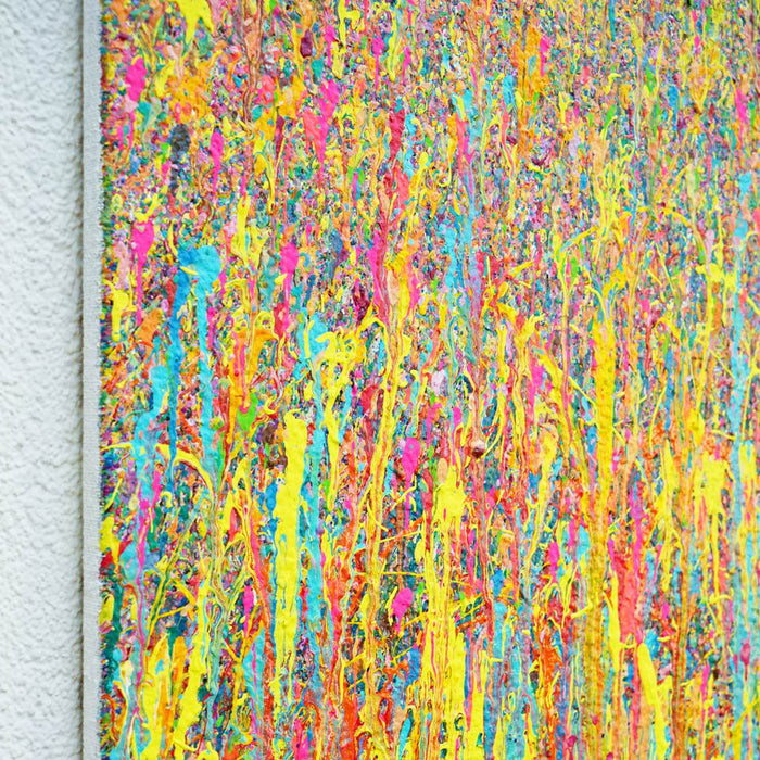 Abstrakte Kunst Claim 160 (Seitenansicht), vertikale Farbverläufe mit intensiver Farbenergie, Acryl und Lack auf Leinwand, Atelier Hellbusch