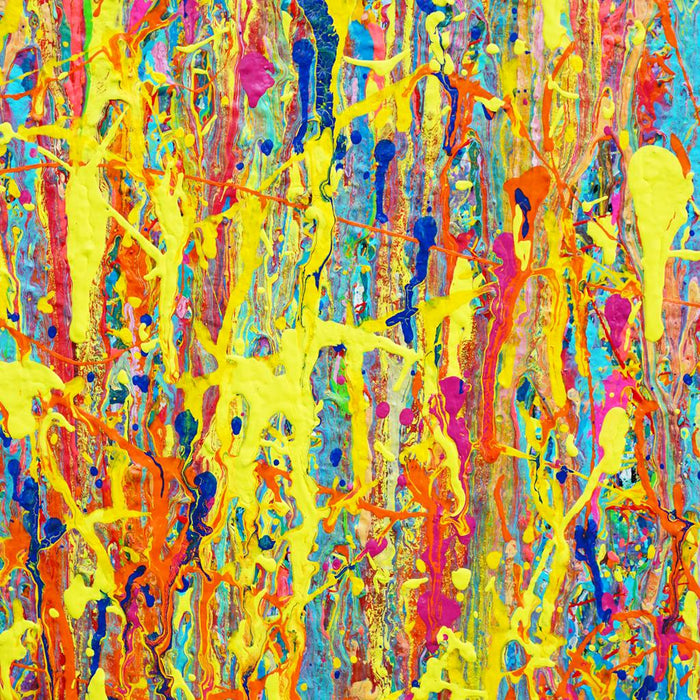 Abstrakte Kunst Claim 160 (Detailansicht), vertikale Farbverläufe mit intensiver Farbenergie, Acryl und Lack auf Leinwand, Atelier Hellbusch