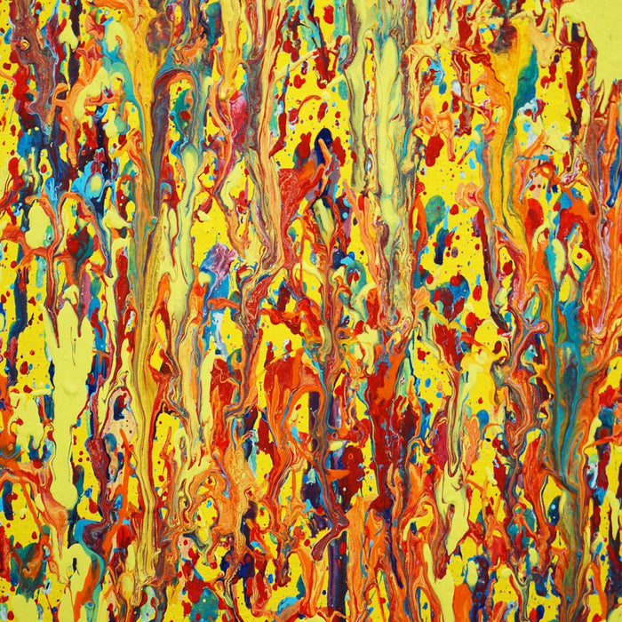 Detailansicht Claim 163, vertikale Farbverläufe in Gelb, Orange und Rot, Atelier Hellbusch