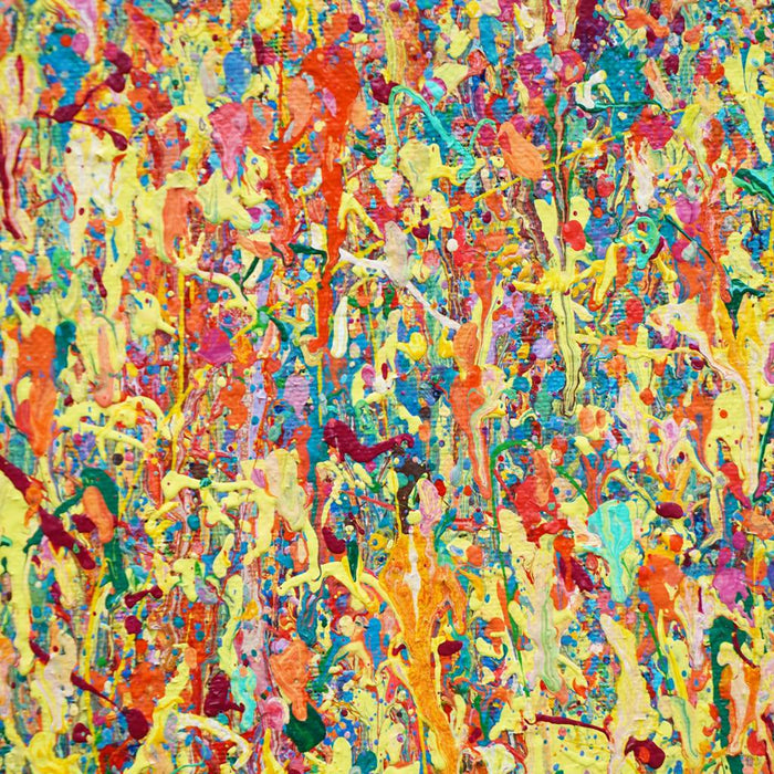 Abstraktes Gemälde „Claim 164“ (Ausschnitt) von Mark Hellbusch im XXL-Format (140 × 240 cm), 2026. Acryl auf Leinwand mit warmen Rottönen, Orange und Gelb.