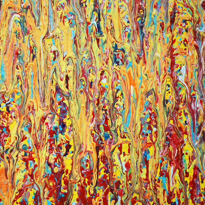 Detailansicht Claim 163, vertikale Farbverläufe in Gelb, Orange und Rot, Atelier Hellbusch