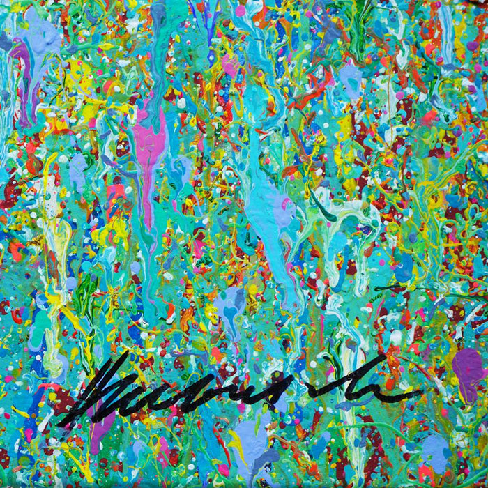 Abstraktes Gemälde (Nahaufnahme) in sanften Blautönen von Mark Hellbusch, Acryl auf Leinwand, 70x100 cm, Unikat 2026