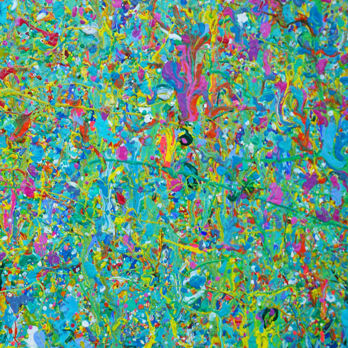 Abstraktes Gemälde (Nahaufnahme) in sanften Blautönen von Mark Hellbusch, Acryl auf Leinwand, 70x100 cm, Unikat 2026