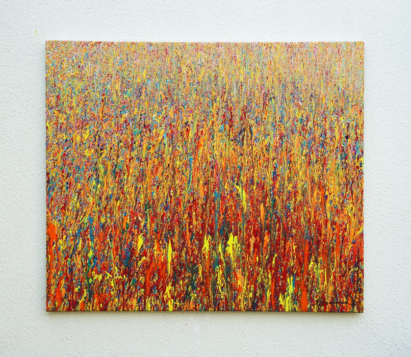 Abstrakte Kunst in Rot (in situ), Claim 161, Acryl und Lack auf Leinwand, 100x120 cm, Atelier Hellbusch