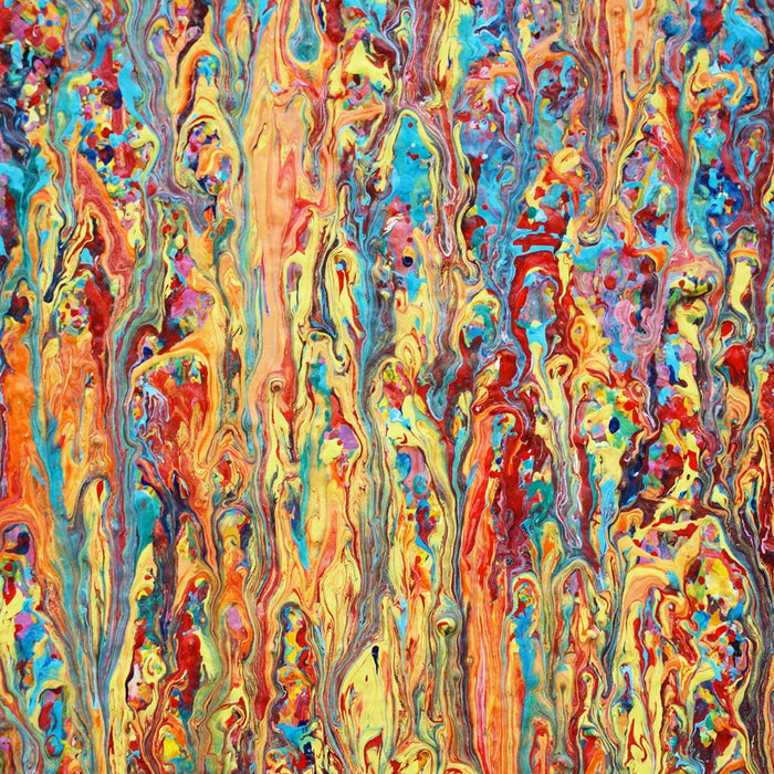 Detailansicht Claim 161, abstrakte rote Farbstruktur mit vertikalen Tropfspuren, Atelier Hellbusch