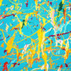 Abstrakte Kunst in Blau mit farbiger Sprenkelstruktur, Claim 153 (Detail), Acryl und Lack auf Leinwand, 100 × 110 cm, zeitgenössische abstrakte Kunst, Atelier Hellbusch.