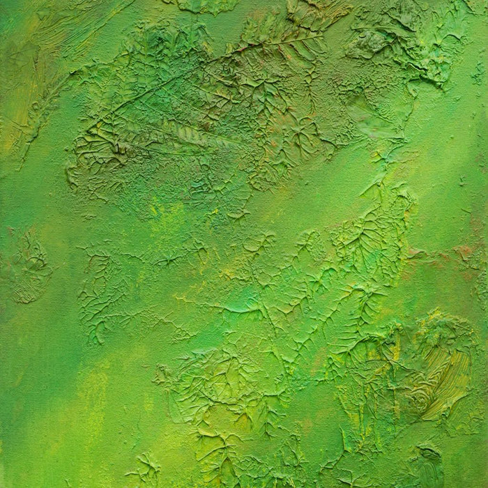 "Achim", 30x24 cm, 2026: abstraktes Gemälde mit grünen Farben auf Leinwand und strukturierter Oberfläche. Künstler Mark Hellbusch