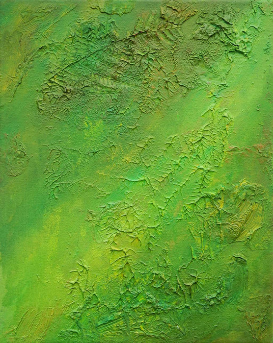 "Achim", 30x24 cm, 2026: abstraktes Gemälde mit grünen Farben auf Leinwand und strukturierter Oberfläche. Künstler Mark Hellbusch