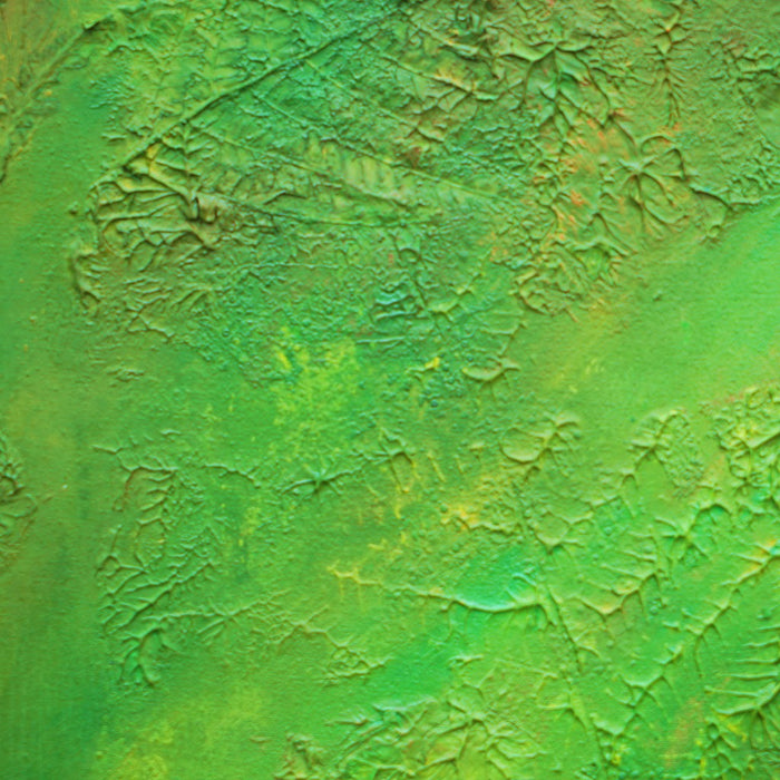 "Achim", 30x24 cm, 2026, Nahaufnahme: abstraktes Gemälde mit grünen Farben auf Leinwand und strukturierter Oberfläche. Künstler Mark Hellbusch