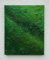 "Alex", 30x24 cm, 2025 (Nahaufnahme): abstraktes Gemälde von Mark Hellbusch in grünen Farben auf Leinwand mit dichter strukturierter Oberfläche