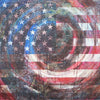 Zeitgenössisches Gemälde „America“ (120 × 190 cm, 2002) – amerikanische Flagge mit abstraktem Wirbelsturm und organischen Strukturen in Öl auf Leinwand. Atelier Hellbusch