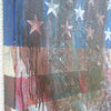 Zeitgenössisches Gemälde „America“ (120 × 190 cm, 2002) – amerikanische Flagge mit abstraktem Wirbelsturm und organischen Strukturen in Öl auf Leinwand (Nahaufnahme). Atelier Hellbusch