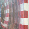 Zeitgenössisches Gemälde „America“ (120 × 190 cm, 2002) – amerikanische Flagge mit abstraktem Wirbelsturm und organischen Strukturen in Öl auf Leinwand (Nahaufnahme). Atelier Hellbusch