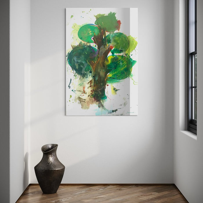 Baum VI (in situ) – großes grünes Baum-Gemälde in expressiver Ölmalerei aus der Serie Schmiertafel von Mark Hellbusch