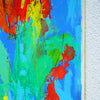 Blume VII (Seite) ist ein farbintensives Originalgemälde aus der Serie Schmiertafel. Leuchtendes Blau trifft auf Rot, Grün und Orange in einer expressiven Blumenkomposition.