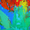 Blume VII (Ausschnitt) ist ein farbintensives Originalgemälde aus der Serie Schmiertafel. Leuchtendes Blau trifft auf Rot, Grün und Orange in einer expressiven Blumenkomposition.