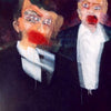 Expressives Doppelportrait „Bob and Chris“ mit überhöhten Augen und roten Mündern, 120 × 170 cm, 2002, Öl auf Leinwand – Atelier Hellbusch