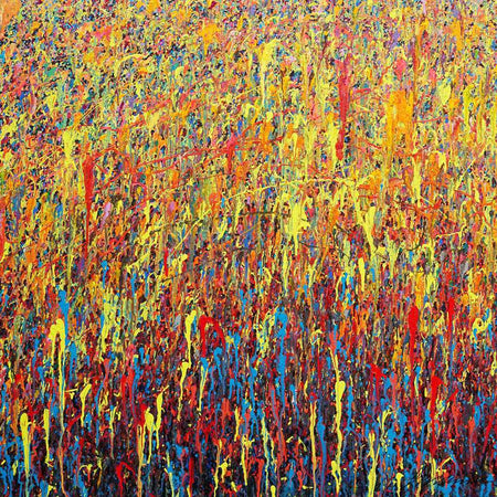 Großes abstraktes Acrylgemälde in leuchtenden Farben von Mark Hellbusch – Claim 150 – 140x120 cm – zeitgenössische Kunst aus Wiesbaden