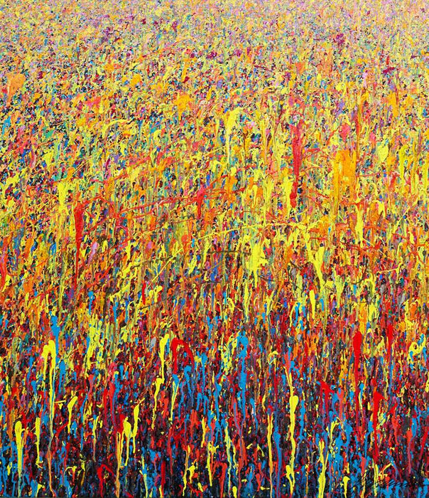 Großes abstraktes Acrylgemälde in leuchtenden Farben von Mark Hellbusch – Claim 150 – 140x120 cm – zeitgenössische Kunst aus Wiesbaden