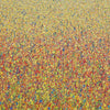 Claim 102 - Modernes Kunstwerk, großformatig und abstrakt. Bunte Farben - insbesondere Gelb - aber auch Rot, Orange, Grün, Weiß und Blau sowie deren Vermischungen ergeben ein organisches Feld. Der Verlauf ist oben eher punktartig. Nach unten hin immer länger (Farbstriche) . Die moderne Malerei erinnert an Natur. ARTLET - Atelier Hellbusch.
