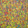 Claim 102 - Modernes Kunstwerk, großformatig und abstrakt (Ausschnitt). Bunte Farben - insbesondere Gelb - aber auch Rot, Orange, Grün, Weiß und Blau sowie deren Vermischungen ergeben ein organisches Feld. Der Verlauf ist oben eher punktartig. Nach unten hin immer länger (Farbstriche) . Die moderne Malerei erinnert an Natur. ARTLET - Atelier Hellbusch.