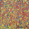 Claim 102 - Modernes Kunstwerk, großformatig und abstrakt (Ausschnitt). Bunte Farben - insbesondere Gelb - aber auch Rot, Orange, Grün, Weiß und Blau sowie deren Vermischungen ergeben ein organisches Feld. Der Verlauf ist oben eher punktartig. Nach unten hin immer länger (Farbstriche) . Die moderne Malerei erinnert an Natur. ARTLET - Atelier Hellbusch.