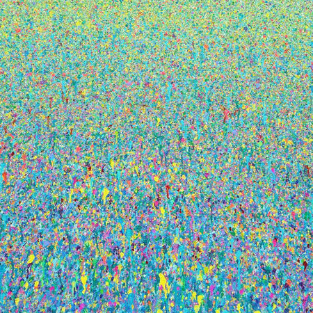 Abstrakte Kunst „Claim 136“ (Ausschnitt), farbenprächtige Malerei auf Leinwand in Blau und Grün, Mischtechnik, Atelier Hellbusch