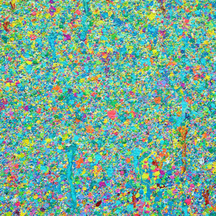 Abstrakte Kunst „Claim 136“ (Ausschnitt), farbenprächtige Malerei auf Leinwand in Blau und Grün, Mischtechnik, Atelier Hellbusch