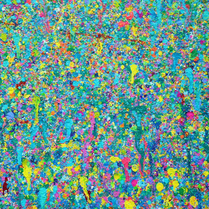 Abstrakte Kunst „Claim 136“ (Ausschnitt), farbenprächtige Malerei auf Leinwand in Blau und Grün, Mischtechnik, Atelier Hellbusch