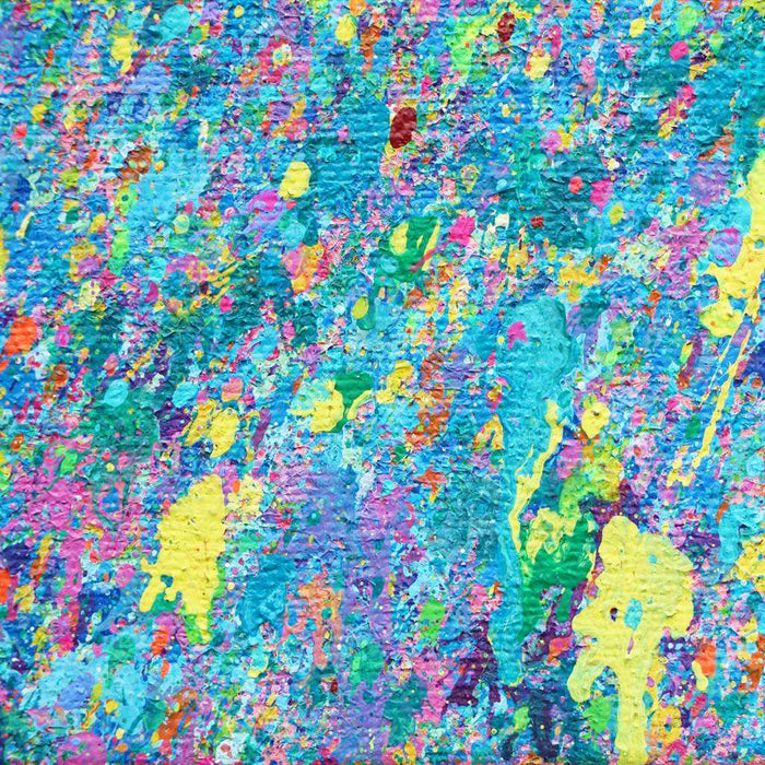 Abstrakte Kunst „Claim 136“ (Ausschnitt), farbenprächtige Malerei auf Leinwand in Blau und Grün, Mischtechnik, Atelier Hellbusch