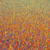 Abstrakte Kunst mit Farbverläufen und organischen Strukturen in Orange, Blau, Gelb und Pink – Claim 137, 80x80cm, 2025. Atelier Hellbusch.