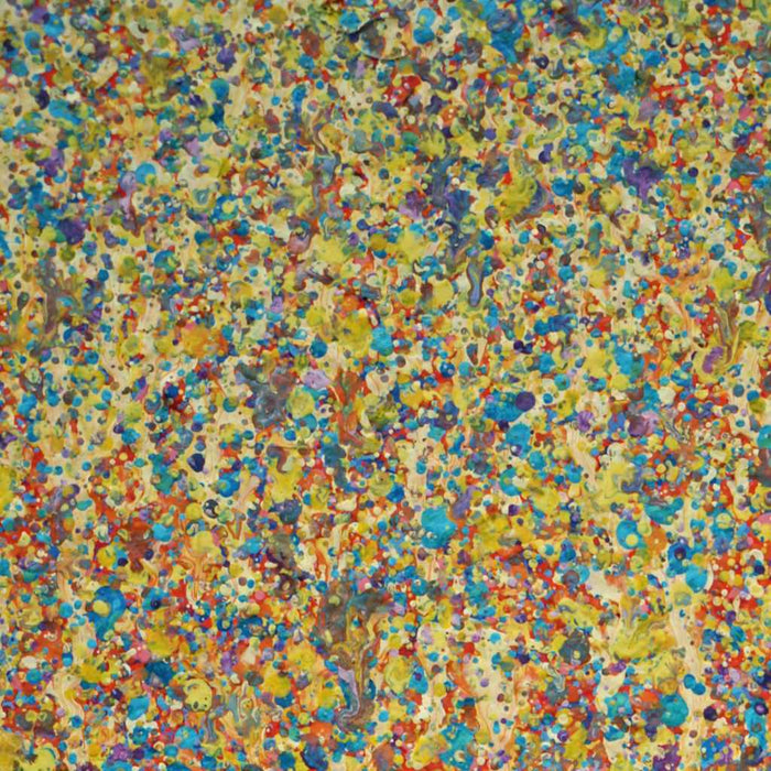 Abstrakte Kunst mit Farbverläufen und organischen Strukturen in Orange, Blau, Gelb und Pink – Claim 137 (Ausschnitt), 80x80cm, 2025. Atelier Hellbusch.