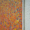 Abstrakte Kunst mit Farbverläufen und organischen Strukturen in Orange, Blau, Gelb und Pink – Claim 137 (Seitenansicht), 80x80cm, 2025. Atelier Hellbusch.