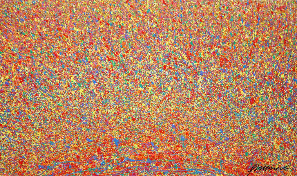 Abstrakte Kunst Claim 165 mit rötlichem Farbverlauf und organischen Strukturen, Acryl und Lack auf Leinwand, 60x100 cm, Atelier Hellbusch