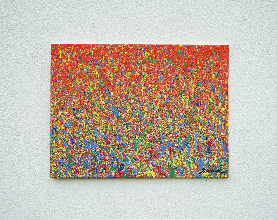 Abstraktes Gemälde "Claim 173" (in situ) aus der Reihe "Organic Grounds"  mit leuchtender, expressiver Farbstruktur, Acryl und Lack auf Leinwand, zeitgenössische Kunst, Atelier Hellbusch.