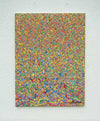 Abstrakte Kunst „Claim 174“ mit dichter, farbintensiver Struktur in Blau und Multicolor, Mischtechnik auf Leinwand, Atelier Hellbusch