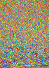 Abstrakte Kunst „Claim 174“ mit dichter, farbintensiver Struktur in Blau und Multicolor, Mischtechnik auf Leinwand, Atelier Hellbusch