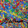 Abstrakte Kunst „Claim 174“ (Sig) mit dichter, farbintensiver Struktur in Blau und Multicolor, Mischtechnik auf Leinwand, Atelier Hellbusch