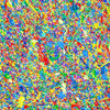 Abstrakte Kunst „Claim 174“ (Nahaufnahme) mit dichter, farbintensiver Struktur in Blau und Multicolor, Mischtechnik auf Leinwand, Atelier Hellbusch