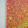 Abstrakte Kunst „Claim 175“ (Seitenperspektive) mit intensiver Farbstruktur in Rot und Gelb, Mischtechnik auf Leinwand, Atelier Hellbusch